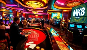 Experience thrilling bets at MK8's luxurious casino atmosphere with roulette and slot machines.