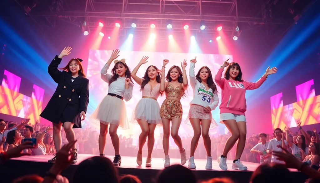 Celebrate blackpink members as they perform energetically on stage, showcasing their unique styles and vibrant presence.