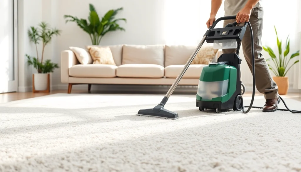 Experience expert carpet cleaning near me with a technician revitalizing a plush carpet.