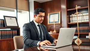 Broward County litigation lawyer analyzing case file in a sophisticated office.