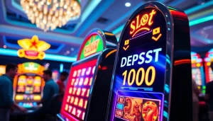 Menangkan kesempatan di slot deposit 1000 dengan suasana kasino yang ceria dan penuh warna.