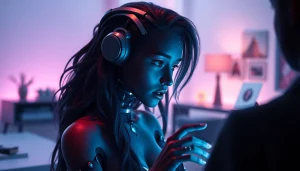 Engaging AI NSFW character interaction in a futuristic digital space