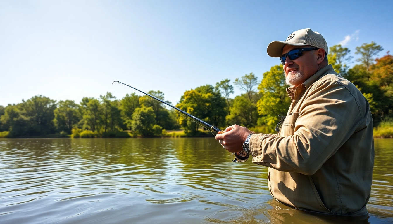 Catch bass with expert fly fishing tips and techniques illustrated in beautiful lake scenery.