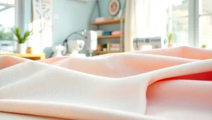 Verschillende texturen van hydrofiel katoen in een sfeervolle naaistudio met pastelkleuren.