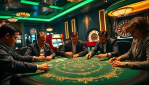 High-stakes gamblers at a poker table with Waterdrop WD-F08 Replacement for 4396841 nearby, showcasing casino luxury.