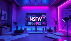 Futuristic workspace featuring AI technology for generating ai nsfw art concepts in a modern aesthetic.