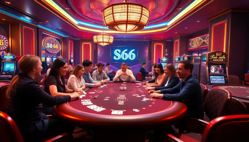Số Đỏ 66 showcases a thrilling casino atmosphere with poker tables and exciting gaming elements.