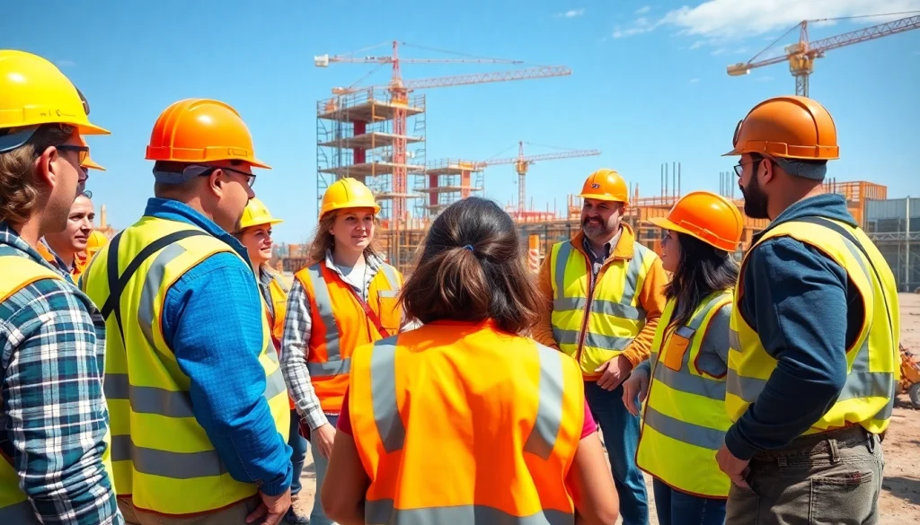 Enthusiastic participants in construction safety training focusing on essential protocols.