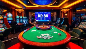 Experience the thrill of RR88 at a luxurious casino with vibrant games and winning moments.
