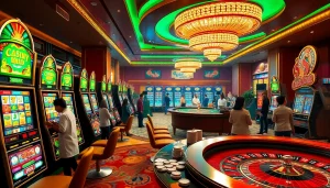 Pemain menikmati mesin slot yang penuh warna dengan taruhan mulai dari situs deposit 5k di kasino kelas atas.