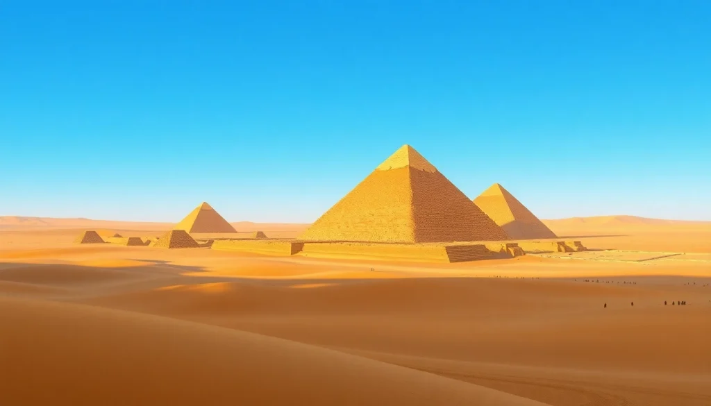 Piraminds captured in a stunning aerial view of the Egyptian pyramids, highlighting their grandeur.