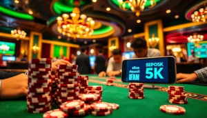 Experience the thrill of situs deposit 5k at a luxurious casino with vibrant tables and engaged players.