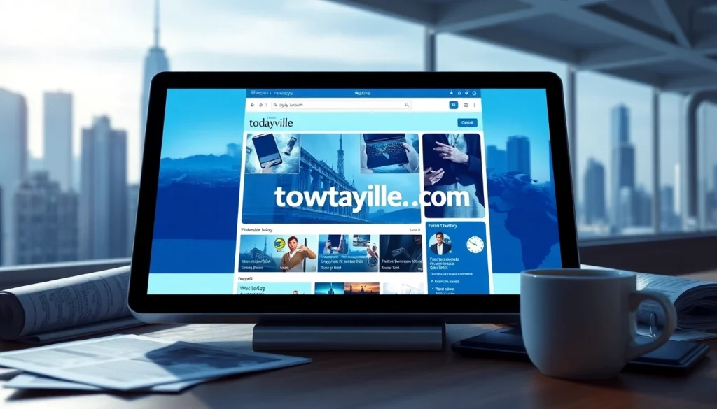 View of https://www.todayville.com displayed on a sleek digital device in a modern coffee shop.