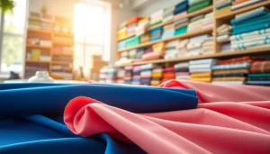 Bekijk poplin katoen in verschillende kleuren en texturen in deze levendige stoffenwinkel.