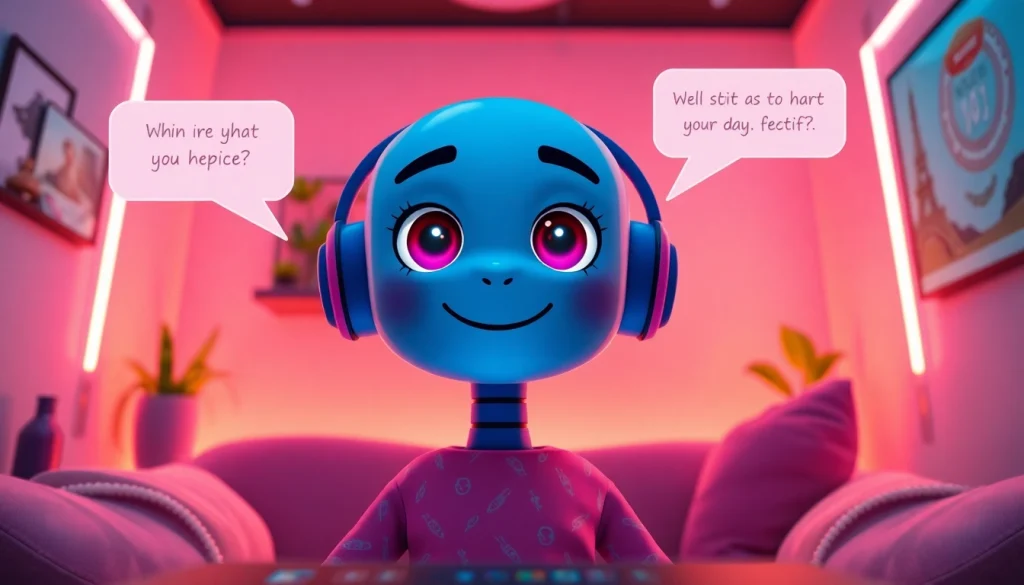 Engaging free NSFW character AI friendly chat scene with vibrant colors.