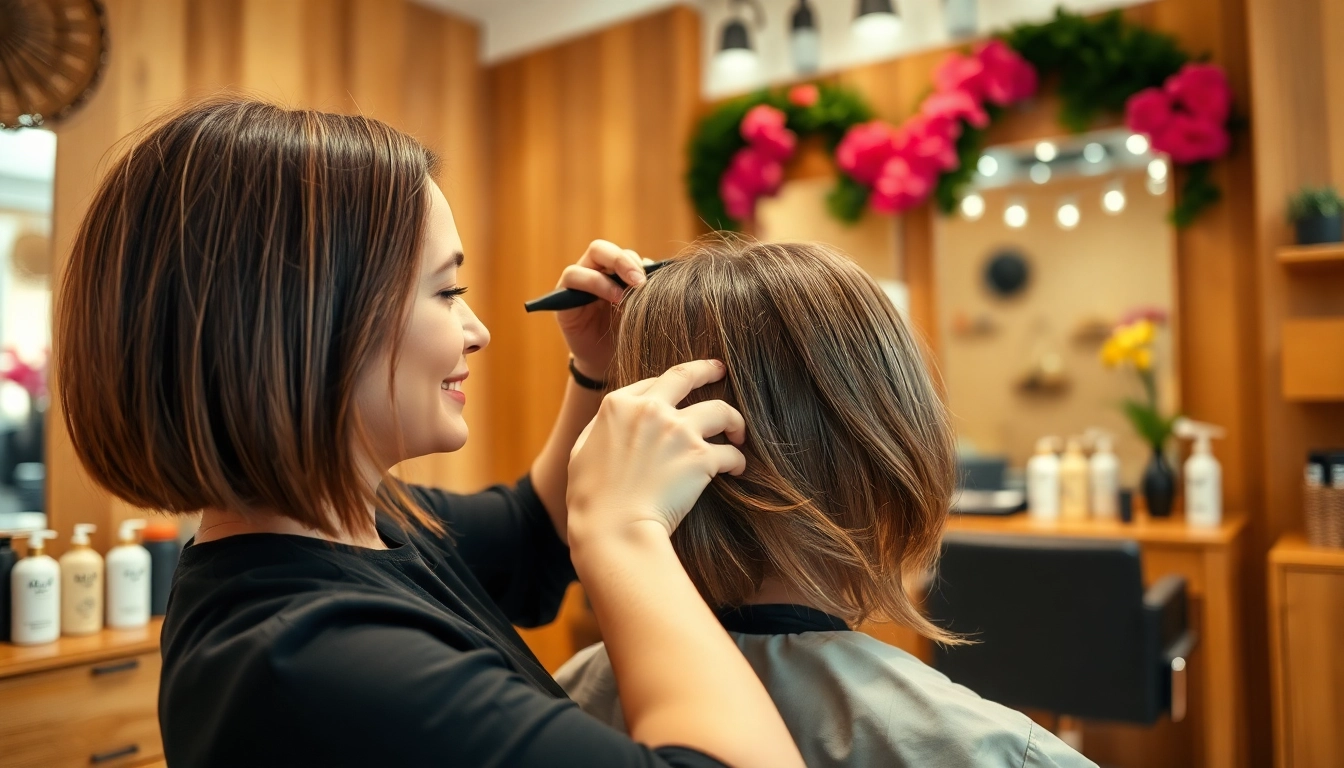 Enhance your look at our salon coafura craiova with a skilled stylist providing a stylish haircut.