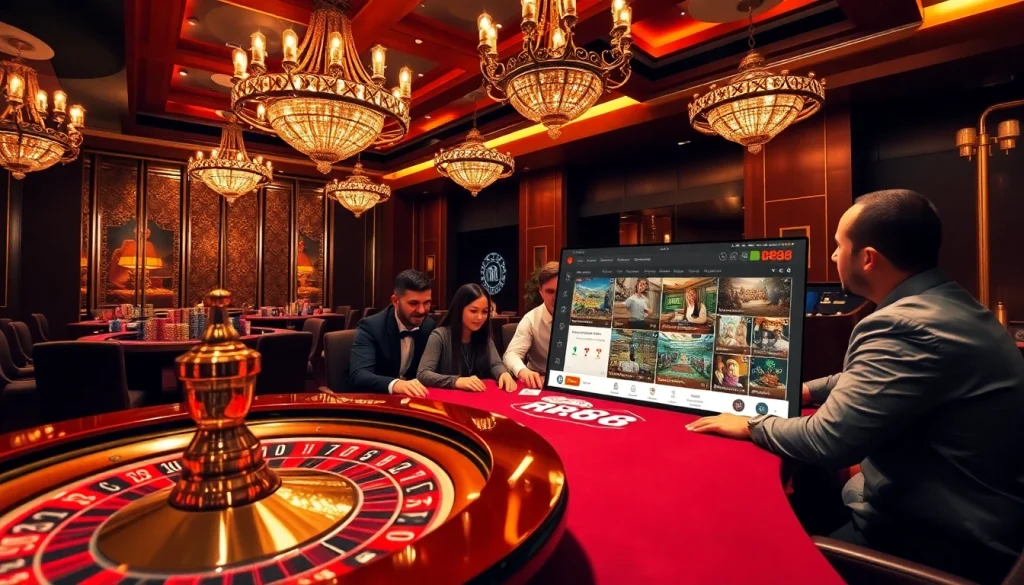 Players enjoying thrilling games at RR88 casino with engaging roulette and poker action.