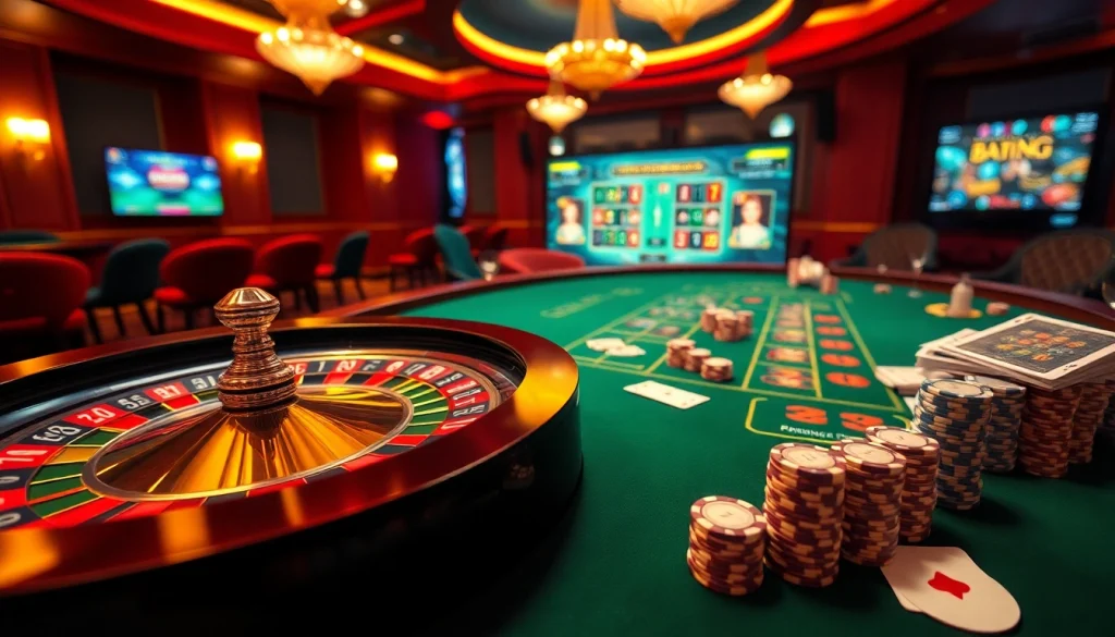 Engaging casino scene highlighting free porn games with poker chips, cards, and roulette wheel.