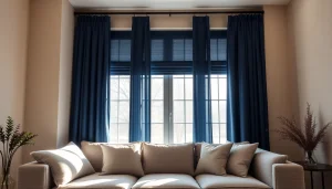 Verduisterende gordijnen creëren een stijlvolle en rustige ruimte in de woonkamer.