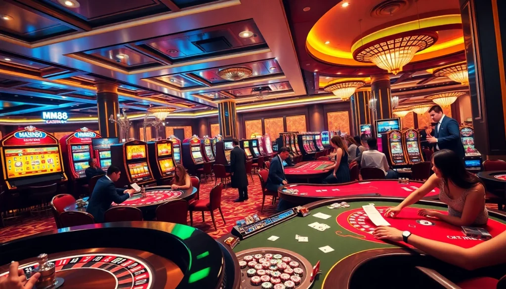 MM88 casino scene showcasing players enjoying thrilling games at luxurious tables