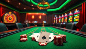 Experience the thrill of onicplay with a vibrant casino scene featuring poker, roulette, and slots.