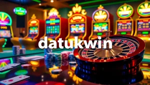 Rasakan sensasi Datukwin di meja kasino yang semarak dengan chip poker dan kartu.