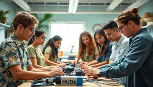 Students collaborating on a project at hawaii trade schools, showcasing diversity and hands-on learning.