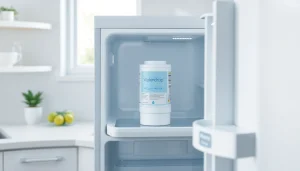 Waterdrop WD-F08 Replacement for 4396841 filter showcased in a modern kitchen refrigerator, emphasizing freshness and quality.