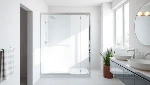 Explore a sliding door shower screen in a modern bathroom, emphasizing sleek design and elegance.