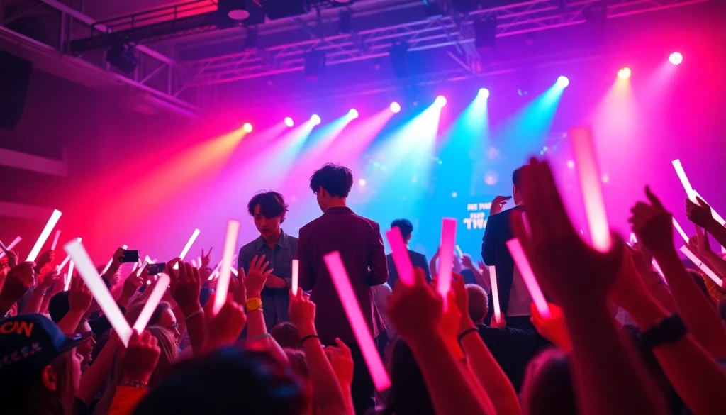 BTS news highlights members performing on stage with vibrant lights and engaged fans.