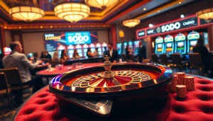 Experience high-energy gaming at SODO Casino with lively roulette and slot machines.