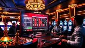 Sbobet online gambling platform showcased with vibrant casino elements and enthusiastic players.