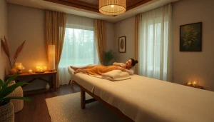 평온한 환경에서 마사지사가 마사지를 제공하는 수원출장마사지 설정의 편안한 분위기.