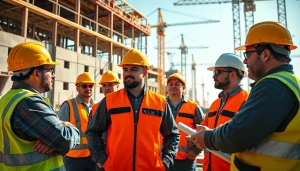 Engaged teams collaborating in construction events at a vibrant building site.