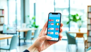 Engaging smartphone interface of 有道翻译 showcasing real-time multilingual translation features in a friendly environment.